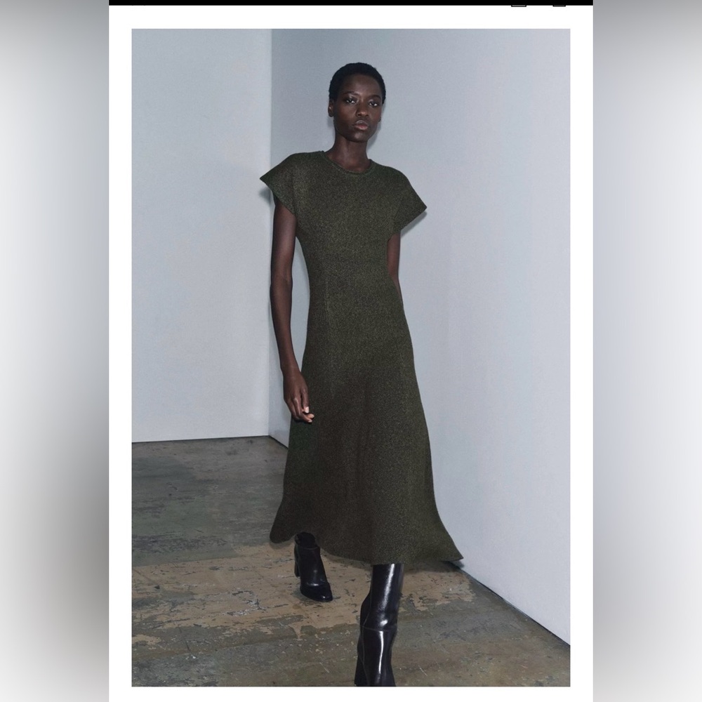 ZARA Limited Edition Suede Leather Dress – Olive Green – Size S/M
